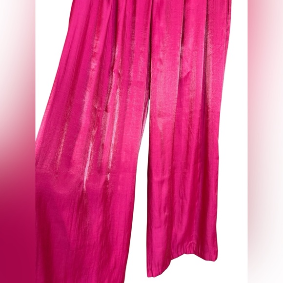 Zara Red Shimmer High-Waist Pleated Wide Leg Pants Size S - Picture 9 of 15